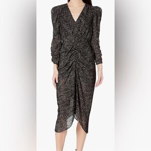 Astr The Label Black Velvet Dot Toulouse Ruched Midi Dress